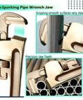50 Piece Non Sparking Tool Set Go To Pro Grade with non-sparking pipe wrench jaw gripping metal pipe, beryllium copper