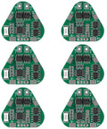 Six Pack 3S 8Amp 12V 18650 Lithium Battery Protection Board BMS Module, six triangular circuit boards with electronic components.