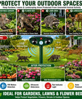 2 Pack Ultrasonic Animal Deterrent Devices For Outdoor Gardens Solar Powered Motion Sensor Safe Humane Sonic Fortress Pro Garden Shield For Squirrels Raccoons Rabbits Foxes Skunks Cats And More IP65 Waterproof, 2-pack solar garden unit