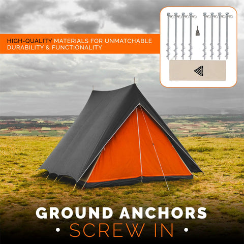 Heavy Duty 12 Inch Ground Stakes Set Of 8 Screw In Anchors for tent setup in field includes drill bit