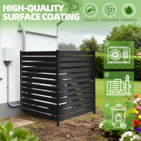 63 Inch High Black Privacy Screen for AC Units and Trash Cans, heavy duty outdoor fence panel in garden setting
