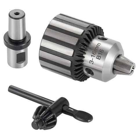 Rock Solid Heavy Duty Magnetic Drill Chuck With 5/8 Inch Capacity And 3/4 Inch Weldon Shank Adapter showing 3 components, including key type grip.