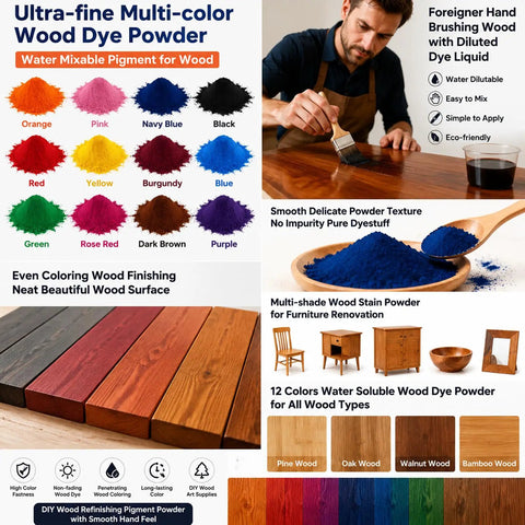 Kick Up Your Craft Game With This No Sweat Wood Stain Powder Yielding Five Vivid Hues Fast Dry Formula And Simple Indoor Outdoor Coverage For A Crisp Professional Finish. Image shows 12 wood dye colors.