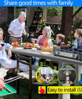 Family cooking outdoors with Propane Stove 2 Burner Gas Cooktop With Auto Ignition 26000 BTU Tempered Glass Outdoor Cooker LPG Setup on table