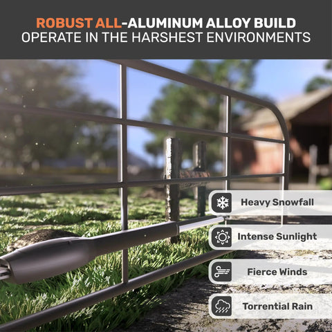Heavy Duty Dual Swing Gate Opener Kit Handles Up To 20 Feet And 1200 Lbs With Smart App Control Remotes built with robust aluminum alloy for harsh weather.