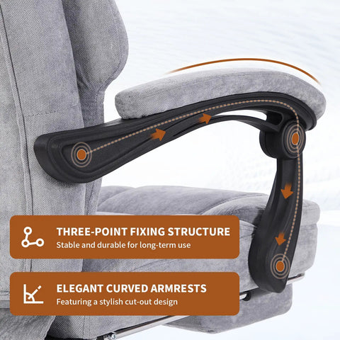 Armrest detail of Grey Massage Office Chair With Foot Rest And Heat High Back Six Vibration Points For Ultra Comfy Recline