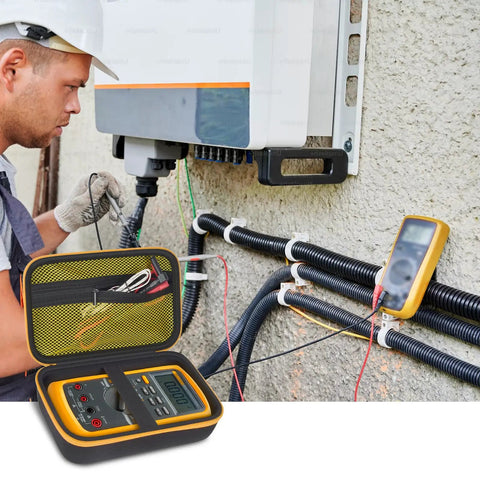 Hard Carrying Case For Digital Multimeters Like Fluke 87V 88V 15B Plus 17B Plus And More, shown open with tools inside