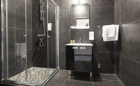 Beige Pebble Shower Floor Tile Mosaic Set For Bathroom Wall Backsplash 5 Sheets Covering 5 Sq Ft Mesh Mounted Pebble Tiles With Foam Pads Safely Packed In Thick Carton Box