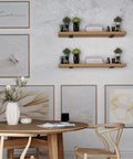Beefy Heavy Duty Floating Shelf Brackets 6 Inch L Shaped Steel Wall Mounts Black Powder Coat supporting wooden shelves