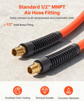Heavy Duty 1/2 Inch by 250 Foot Air Hose with 1/2" MNPT brass fittings, Hybrid PVC Rubber Construction, Kink Resistant, All Weather Flex