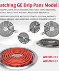 Drip Pans And Burner Element Unit Set For GE Hotpoint Electric Stoves WB30M1 WB30M2 Replacement, showing multiple burner sizes.