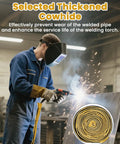 Welder using Leather Welding Cable Sleeve With Adjustable Velcro Closure, Heat Resistant TIG Torch Cover for safety