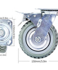 Heavy Duty Plate Casters Set 6 Inch Swivel Wheels With Brake Anti Skid 360 Degree Ball Bearing Castors side view and dimensions