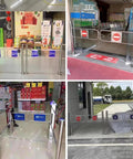 Rock Solid Industrial Heavy Duty Spring Loaded Safety Swing Gate With One Way Revolving Design For High Traffic Retail seen in multiple installation angles.