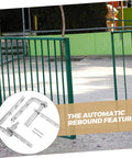 Heavy Duty Stainless Steel Pivot Hinges For Doors With Auto Close Function For Hidden Bookcase Doors Ideal For Home Use And Construction, Dual Pivot Hinges For Easy Installation, Flexible Movement, And Enhanced Opening Angles By Mikikit, shown with green fencing in the background and an inset image highlighting the hinges' automatic rebound feature.