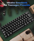 Compact 60 Percent Mechanical Gaming Keyboard Featuring Silky Linear Red Switches And Detachable Type C Cable Built For Sick Desk Setups And Lightweight Travel Rigs PC PS5 PS4 Black on a festive background.
