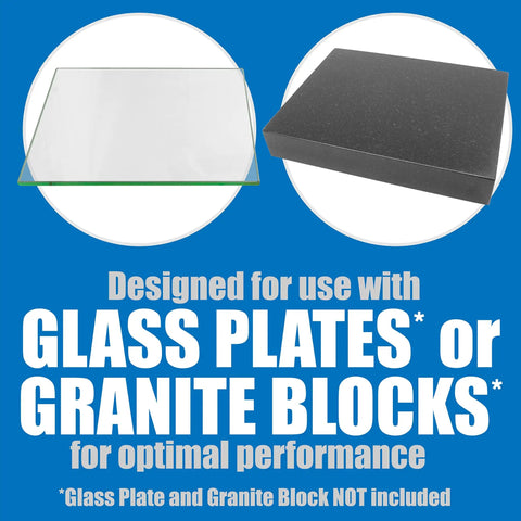 Dead Nuts Accurate Planer And Jointer Knife Sharpener System components including glass plate and granite block for sharpening.