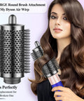 Model using Large Round Volumizing Hair Brush Attachment for Dyson Airwrap Styling HS01 HS05 HS08 Fluff Up Curls Metal Gray Finish