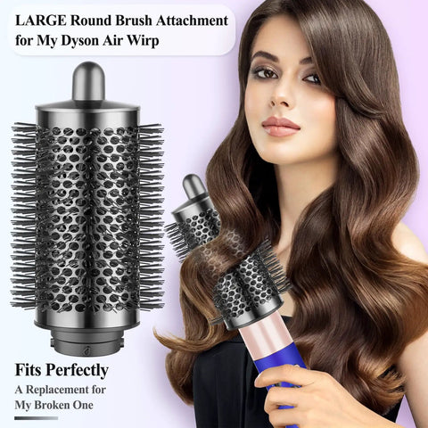 Model using Large Round Volumizing Hair Brush Attachment for Dyson Airwrap Styling HS01 HS05 HS08 Fluff Up Curls Metal Gray Finish
