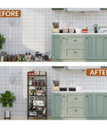 Total Game Changing Five Tier Pantry Shelving With Chunky Wooden Boards And Heavy Duty Adjustable Wire Grids And Super Sturdy Storage Rack For Kitchen Closet Or Laundry Room Setup In Matte Black, before and after organization.