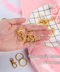 Premium Hella Tough Gold Swivel Snap Hooks With Key Rings 60 Piece Pack in hand, showcasing durable zinc alloy clips and rings.