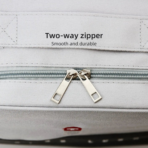 Close-up view of two-way zipper on Two Pack Travel First Aid Kits With Multi Compartment Organizer Bags in Oxford Grey.