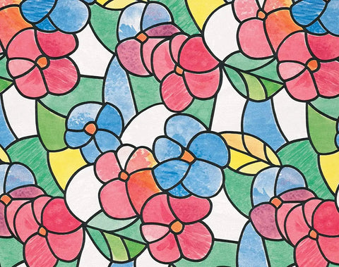 Lisboa Red Self-Adhesive Privacy Glass Window Film For Windows, Doors, Showers, And Glass Surfaces with colorful floral pattern