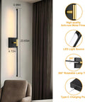No Sweat Wireless Setup Matte Black And Brushed Gold Battery Wall Sconces Set Of Two With 360 Degree Rotate Tube Waterproof Rust Proof Fixtures Straight Up Modern Room Upgrade Decor mounted beside curtains.