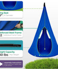 Kids Nest Swing Hammock Chair With Adjustable Rope Indoor Outdoor 40 Inch Blue Pod Swing details and specifications image.