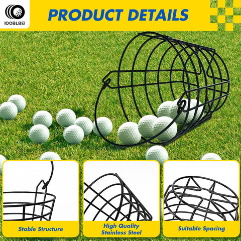 Stainless Steel Golf Ball Basket With Handle Pack Of 2 Holds 50 Balls Each For Easy Practice Cleanup, shown on grass with balls spilling out