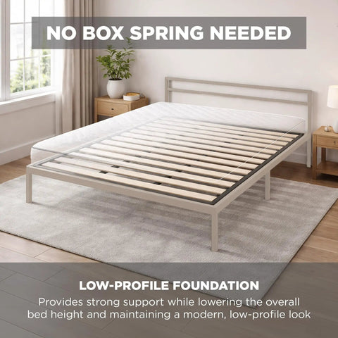 Heavy Duty King Bunkie Board Under Mattress Support Platform Bed Foundation With Precision Cut Inner Rail Drop In Design showing a low-profile frame.