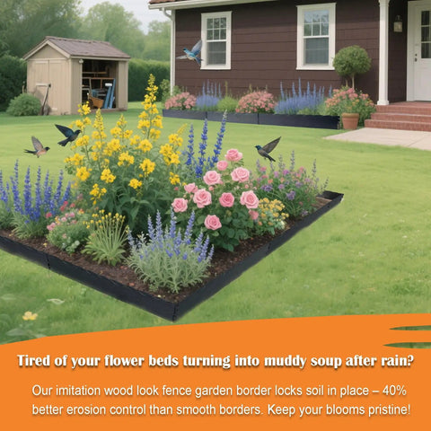 Wood Look Garden Edging Border 2.4 Inch Tall Lawn And Landscape Border for Flower Beds Tree Rings and Pathways around flower bed