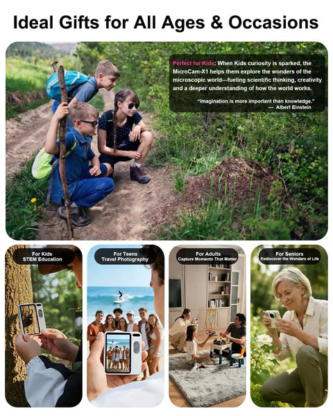 4K Microscope Camera for Kids With 12MP BSI Sensor, Autofocus, 400X Magnification, 3.5 Inch LCD, Portable Point and Shoot for STEM Learning, Travel Ready, Ideal Gift, 128GB Included kids exploring outdoors