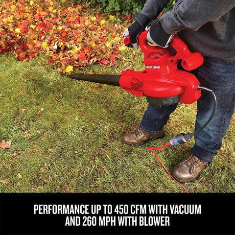 3-In-1 Leaf Blower Vacuum Mulcher with Backpack Design, corded electric, 12 Amp, in use on lawn for yard cleanup