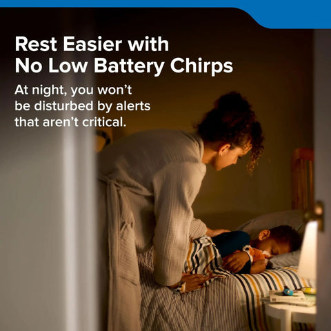 Mother checking on child asleep in bed, promoting Top Shelf Carbon Monoxide Detector With Ten Year Battery Backup And Loud Eighty Five Decibel Alert For Worry Free Home Safety Monitoring And Quick Low Level Hazard Scan Shield.