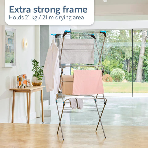 Rock Solid Three Tier Clothes Drying Rack With Foldable Setup For Indoors Or Outdoors Heavy Duty Steel Frame Packs Nearly Seventy Feet Of Easy Air Dry Space For No Sweat Laundry Days