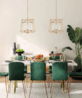 Gold Lantern Chandelier Three Light Pendant Lighting For Kitchen Island And Dining Room In Antique Brushed Gold Finish