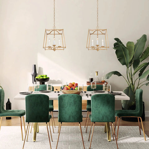 Gold Lantern Chandelier Three Light Pendant Lighting For Kitchen Island And Dining Room In Antique Brushed Gold Finish