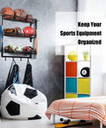 Three Tier Wall Mounted Gear Organizer With Ball Rack Bat And Racket Holders And Four Helmet And Accessory Hooks Heavy Duty Garage Storage In Glossy Black