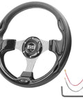 Heavy Duty Golf Cart Steering Wheel With Slick Non Slip Grip Fits Club Car EZGO And Yamaha Models, black PVC, includes install kit.