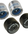 Trailer Hub Cap Protector In Stainless Steel Bearing Buddies, 1.98 Inch Diameter, showing front and capped view