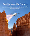 Top Of The Line Mini Drone With Camera Cranking 4K 60fps Smooth Videos And 8K Ultra-Clear Photos flying above rocky canyon.