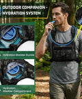 Man wearing Hydration Vest With 2L Water Bladder, Adjustable Straps, Chest Pack For Running And Hiking, using quick access tube.
