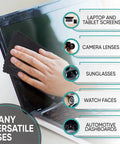 Microfiber cleaning cloths, 12-pack, 6x7 in, assorted black/grey/white; hand wiping laptop screen