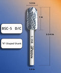 MAODWIN BSC-5 D/C tungsten carbide burr; 1/4 in shank, 1/2 in cutting diameter, front view