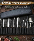 All-In-One 14-Piece Butcher Knife Set With Roll Bag For Home Kitchen, Camping And BBQ displayed in roll bag