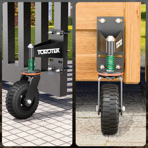 Installed 8 Inch Gate Wheel With 360 Degree Rotation And Spring Loaded Casters Heavy Duty 600lb Capacity For Metal Tube Or Wooden Gates Includes Dust Ring Screws And Screwdriver Rubber Wheel For High Temperature Environments on gate