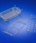 Commercial Ultrasonic Cleaner Platinum Edition stainless steel wire rack and basket for cleaning parts in 2.2 liter bath.