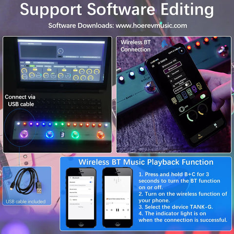 Laptop and mobile display software support for Tank G Multi Effects Guitar Pedal With 36 Editable Presets And 3000mAh Battery.