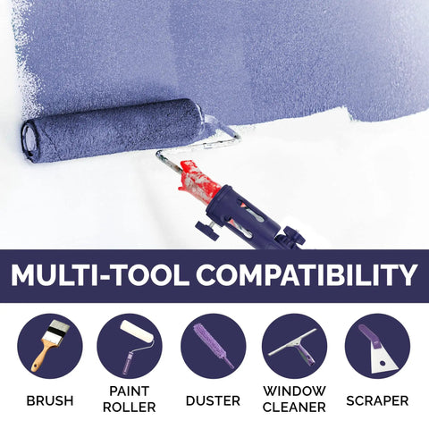 Multi Angle Paint Brush Extender Pole Kit With Rotating Head And Secure Grip For Reaching Ceilings High Walls And Corner Edges Fits Brushes Rollers And Scrapers Blue